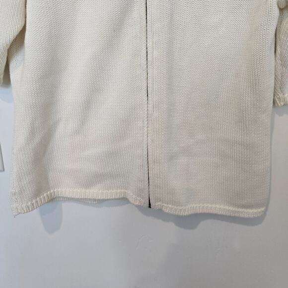 Brooks Brothers Womens Cotton Cardigan Medium Cream Short Sleeve Zip Up Sweater - Picture 5 of 8